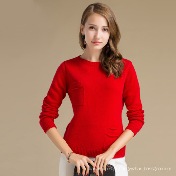 Últimos projetos de suéter Two Pockets Thicken Bright Red Cashmere Sweater For Girls